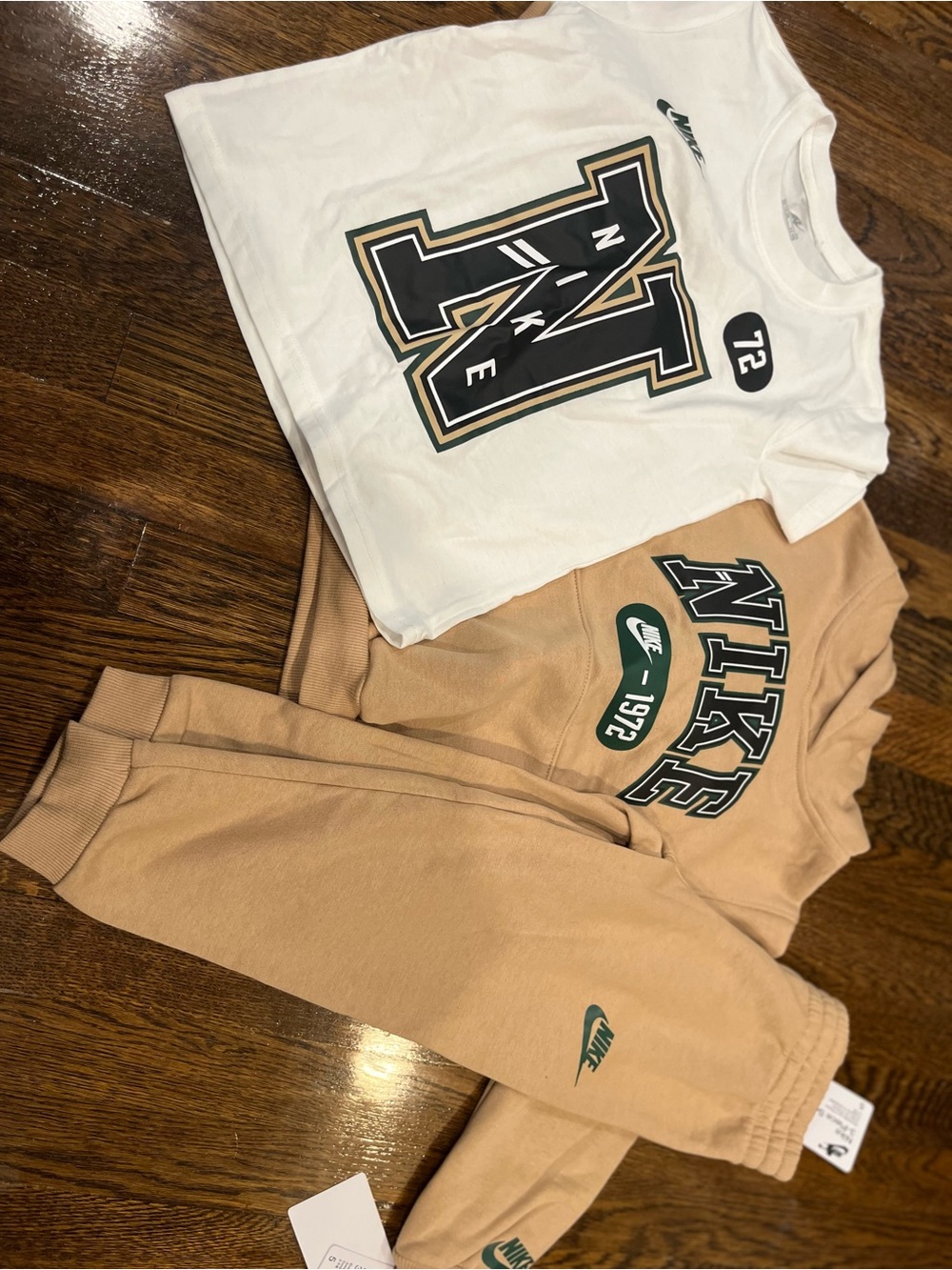 Nike Kids Tan Sweatpants & White Graphic Tee Set